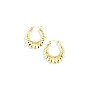    Solid 14k Yellow Gold Puffy Ribbing Round Hoop Earrings: Jewelry
