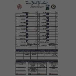  Yankees at Athletics 7 05 2010 Game Used Lineup Card 