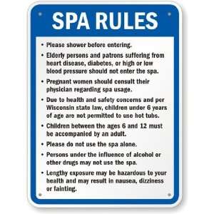    Wisconsin Spa Rules Sign Engineer Grade, 36 x 24