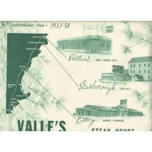  Valles Steak House 25th Anniversary Placemat 1958 Maine 