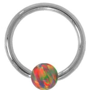   Red Opal Solid 14kt White Gold Captive Bead Ring  4mm Ball: Jewelry