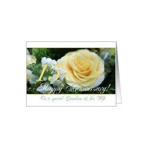 15th Wedding Anniversary card for Grandson and Wife   Yellow Rose Card
