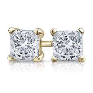 Princess Cut Diamond Solitaire Stud Earrings 1.0 Carat (ctw) in 14K 