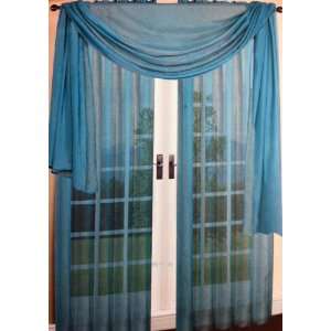   Voile Curtain Panel Set: 2 Blue Panels and 1 Scarf: Home & Kitchen