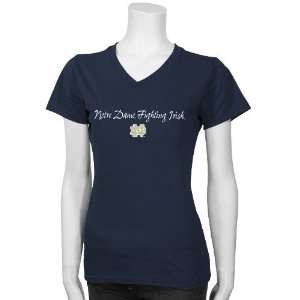   Fighting Irish Navy Blue Ladies Goal Line T shirt: Sports & Outdoors