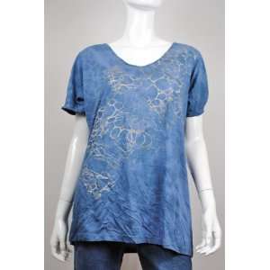   NEW CALVIN KLEIN JEANS WOMENS BLOUSE SHORT SLEEVES BLUE TOP 1X: Beauty