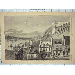    1860 CITY QUEBEC CANADA PRESCOTT GATE SHIPS HOUSES