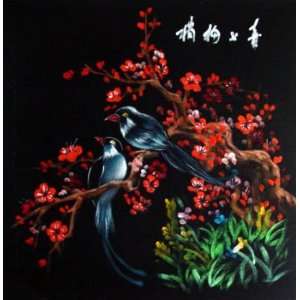  Chinese Batik Tapestry Hand Painting Flower Birds 