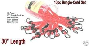 10PC RED BUNGIE CORD SET, 30 INCHES LONG   VINYL HOOKS 8 7020800477 9 
