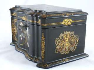 PAPIER MACHE TEA CADDY MOTHER OF PEARL ABALONE C. 1850  