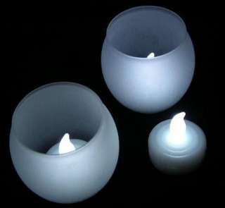 FROST Glass Roly Poly 48 WHITE Tea Lights Votive Candle  