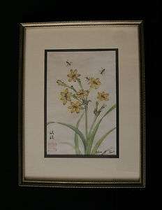Sylvia Tsui, Flower Bees Original Signed Asian Chinese Watercolor Art 