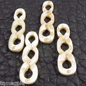 Four Carved bone triple loop pendant beads 11x40mm Not drilled #BN25 