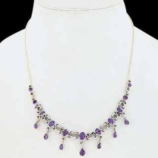 Rare Purple Amethyst Gemstone 925 Sterling Silver Necklace Size 18 1/2 