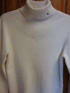LAUREN RALPH LAUREN Womens LARGE Logo Turtleneck Sweater RIBBED White 