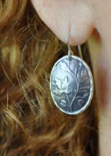 New DAVID TISHBI Silver Leaf Stamped Oval Drop Earrings  