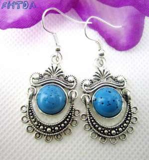 Charming Asian Fancy Tibet silver turquoise earrings #018  