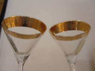 Crystal Wine Glasses Wide Gold Band Embossed Design  