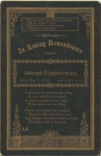 CABINET PHOTO FUNERAL MEMORIAL JOSEPH ZIMMERMAN 1889  