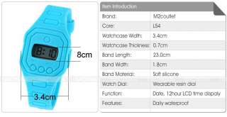Hot Jelly Silicone LCD Digital Date Lady Mens Sport Sky Blue Wrist 