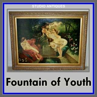 FOUNTAIN OF YOUTH Framed OIL PAINTING Large NYMPHS French Country 