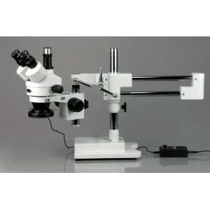7X 45X Trinocular Boom Stereo Microscope + 144 LED Ring:  