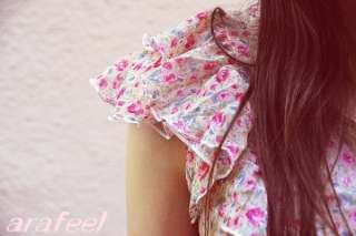 Floral print rose Ruffle frill Ribbon Fairy Butterfly Flying Chiffon 