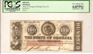 CIVIL WAR CSA Obsolete 1863 $100 Confederate Georgia Banknote   Gov 