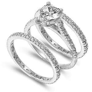  2.50 CT 3 pcs Sterling Silver Ladies Round Cubic Zirconia 