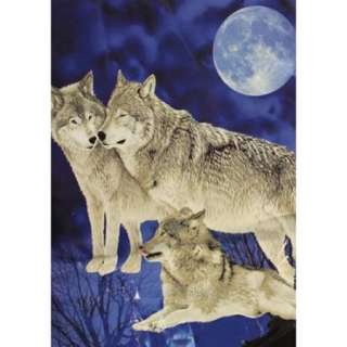 Plush Queen Size Blanket Wolves under Moon 79 x 95  