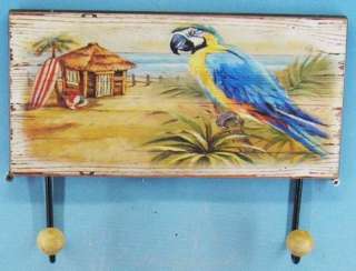   Wall Plaque with Hooks  Wood  Tropical Beach Decor 12 x 9 inches  New