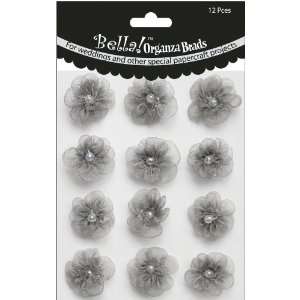  Wedding Organza Flower Brads With Pearl Middle 18mm 12/Pkg 