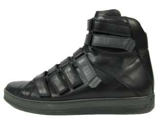 Christian Dior Homme Black Leather Velcro Shoes 10 E Wide Hi Top 