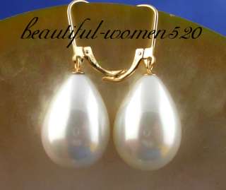 20mm white drip south sea shell pearl dangle earring 14  