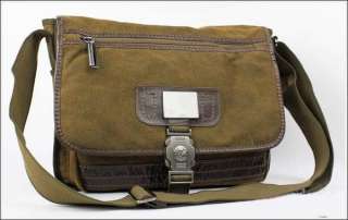 2012 NEW Mens Khaki Nubuck Leather Canvas Satchel Shoulder Bag free 