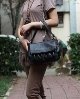 New Real leather womens girls shoulder bag purses totes black or dark 