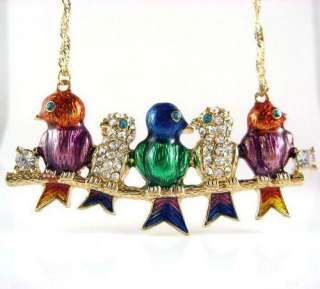Gorgeous Multi Color Spring Crystal Birds Necklace Chain 143  