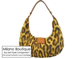Authentic Christian Dior Leopard Pony Hair Small Hobo Shoulder Bag 