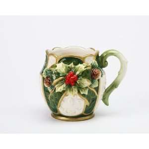  Green and White Gold Trimmed with Holly Mug SET OF 4 