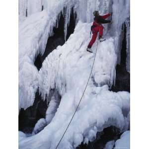  An Ice Climber on Habeggers Falls in the Sierra Nevada 