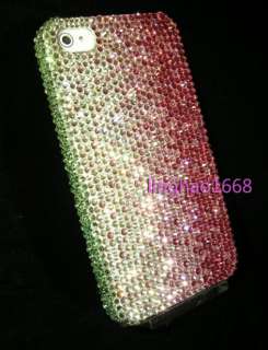 Bling Swarovski Pink V Silver Tri Crystal for iPhone4/4S Back Case 