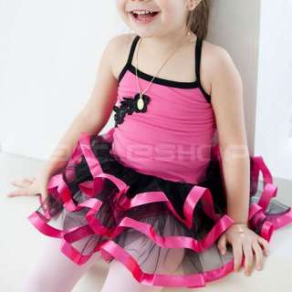 Girls Pink Black Leotard Ballet Tutu Dance Dress SZ6 7T  
