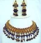 indian BELLY DANCE jewelry white POLKI and blue CRYSTAL