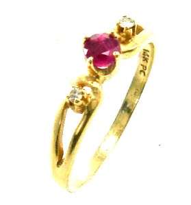 Old Retro Diamond Ruby 14K Yellow Gold Estate Childs Jewelry Ring 3 1 