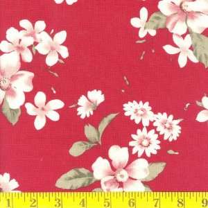  54 Wide Linen Blend Brussel Flower Pompe Red Fabric By 