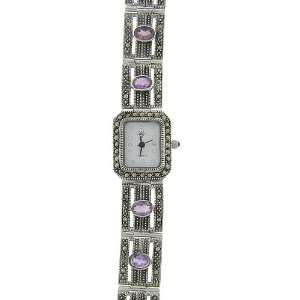  Sterling Silver Marcasite Lavender Stone Watch Jewelry