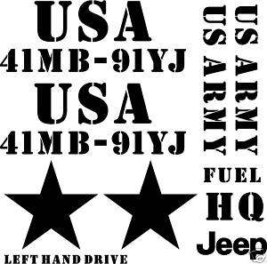 Military US Army Jeep Decal set 10 decals Free shipping  