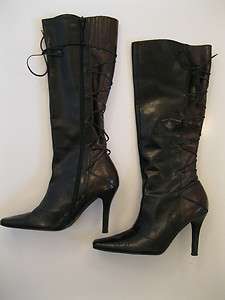 Designer Details Womens 9 Usa Black/Brown Leather Boots Heeled Fall 