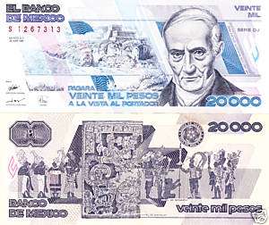 Mexico $ 20,000 Pesos March 28, 1989 A.UNC S1267313.  