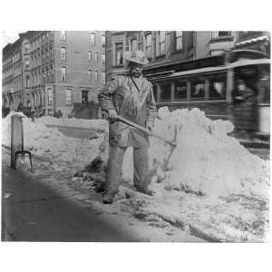  c1896 New York City,Street cleaner,pick ax,pile of snow 